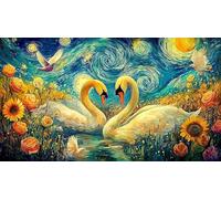 Black and White Swans with Heart shaped Roses 1000 Piece Recycled Paper Jigsaw Puzzle - Fun Family Game & Home Activity Great Gift Idea for Adults 38x52/1000pcs