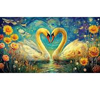 Black and White Swans with Heart shaped Roses 1000 Pieces Puzzle - Fun Present Family Game Challenging Great Gift Idea for Adults 75x50/1000pcs