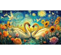 Black and White Swans with Heart shaped Roses Adult Jigsaws Puzzle 1000 Pc - Educational Decompression Great Gift Idea for Adults 38x26/1000pcs