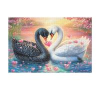 Black And White Swans with Hearts 1000 Piece Premium Jigsaw Puzzle Adult Jigsaws Educational Game Hobby Home Decor Winter Gift Durable Wooden Cardboard 1000 PCS