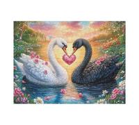 Black And White Swans with Patterned Heart 500 Pc Classic Jigsaw Puzzle Puzzle for Adults Hard Challenging Hobby Home Decor Poster Eco Friendly Material 500 PCS