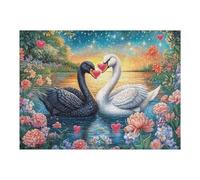 Black And White Swans with Pink Hearts 500 Piece Premium Jigsaw Puzzle For Men Educational Decompression Adults Anxiety Memory Care Mothers Valentines Wooden 500 PCS