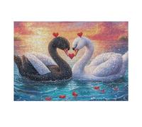 Black And White Swans with Red Hearts 300 Piece Premium Jigsaw Puzzle Adult Jigsaws Educational Game Hobby Home Decor Winter Gift Durable Wooden Cardboard 300 PCS