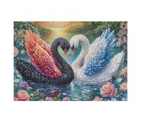 Black And White Swans with Shared Heart 300 Piece Jigsaw Puzzle Pack Teens Beginners Cognitive Development Puzzle Fans Group Play Anniversary Recycled Cardboard 300 PCS
