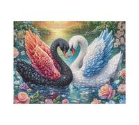 Black And White Swans with Shared Heart 500 Piece Jigsaw Puzzle for Adults Jigsaw Afternoon Tea Companion Brainteaser Perfect Holiday Present Stylish Home Decor 500 PCS