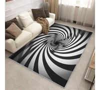Black And White Swirl Door Mat Indoor, Washable Optical Illusion Vortex Rug 50x80 cm, Non Slip Low Pile Area Rugs for Entrance, Kitchen, Bedroom, Home Decor QAZ83