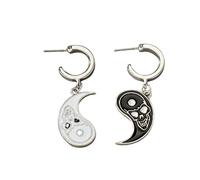Black and White Tai Chi Bagua Drop Dangle Hoop Earrings Statement Enamel Asymmetrical Huggie Earrings Protection Jewelry, Metal, No Gemstone