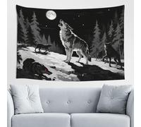Black and White Tapestry, Starry Night Mountain Tapestries for Bedroom Aesthetic Moon and Stars, Wolf and fawn Tapastry's Wall Hanging Dark Nature Forest Wall Tapestry for Living Room Dorm (60" x 40")
