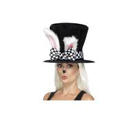Black And White Tea Party March Hare Top Hat. - Wonderl Hat Rabbit Fancy Dress - wonderland top hat march hare rabbit fancy dress costume ears white
