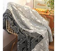 Black and White Throw Blankets, Knitted Modern Patterned Throw Blanket, Soft Lightweight Woven Throw Blanket for Sofa Couch Bed and Living Room, Black&White (50x60 Inch)