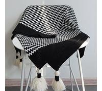 Black and White Throw Blankets, Modern Striped Throw Blanket with Tassels, Soft Patterned Throw Blanket for Sofa Bed and Living Room (47.5x60 Inch)