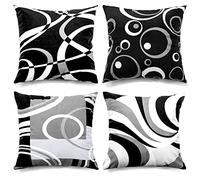 Black and White Throw Pillow Covers 18x18 Inches Set of 4 Decor Decorative Throw Pillow Cover Grey Abstract Modern Geometric Square Cushion Cases for Sofa Bed Couch