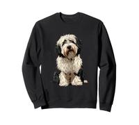 Black and White Tibetan Terrier Dog Illustration Sweatshirt