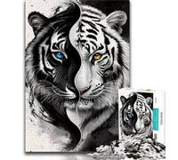 Black And White Tiger 1000 Piece Jigsaw Puzzle for Adults And Teenagers,Fun Games Every Piece Is Unique - Challenging Family Fun Game (75x50cm)
