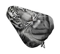 Black and White Tiger Bike Seat Cover Waterproof Oxford Fabric, Universal Adjustable Bicycle Saddle Cover with Drawstring Easy Install Protective Rain Dust Covers for Women Men