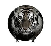 Black And White Tiger Ceramic Decorative Plates Bone China Decorative Plate With Display Stand Handmade Ceramic Ornament Personality Porcelain Dinner Plate Crafts For Home Office Wall Decoration 15cm