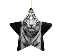 Black and White Tiger Christmas Star Pendant Personalized Christmas Tree Ceramic Ornaments for Home Holiday Party Ornaments Porcelain Pendant