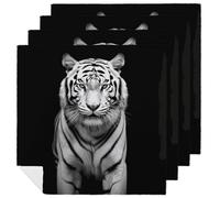 Black and White Tiger Cloth Napkin 4 PCS Table Dinner Napkins Washable & Reusable Cloth Napkins Washable Tablecloth for Party, Wedding, Lunch, Dinners, Banquet, Christmas