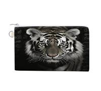 Black and White Tiger Coin Purse with Zipper, Canvas Change Purse Portable Coin Pouch for Men Women Small Cosmetic Bag