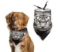 Black and White Tiger Dog Bandana Cozy Soft Triangle Dog Scarf Washable Adjustable Pet Bib Cute Lightweight Breathable Pet Scarf for Small Medium Large Cat Dog Scarves