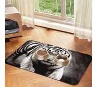 Black and White Tiger Dog Food Mats for Floors, 12x18 Inch Non-Slip Super Absorbent Pet Food Mat, Dishwasher Dog Mat for Food and Water, Cute Rubber Quick Dry Pet Feeding Mat for Dogs Puppy Cats