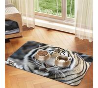 Black and White Tiger Dog Food Mats for Floors, 16x24 Inch Non-Slip Super Absorbent Pet Food Mat, Dishwasher Dog Mat for Food and Water, Cute Rubber Quick Dry Pet Feeding Mat for Dogs Puppy Cats