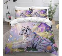 Black And White Tiger Duvet Cover Set 260×220cm Flowers And Butterflies Soft Lightweight Microfibre 3 Piece Bedding Set with 2 Pillowcase 50 * 75cm All Season Quilt Cover with Zipper Closure