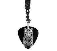 Black And White Tiger Guitar Pick Necklace Exquisite Titanium Steel Personalized Necklaces Cool Pendant Necklaces Fashion Guitar Pick Holder Necklace Unique Gifts for Adult