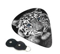 Black and white tiger Guitar Picks 6 Pack with Leather Guitar Pick Holder Keychain, Plectrum Key Fob Cases Bag, Abstract Art Plectrum for Acoustic Electric Guitar, Ukulele 0.46mm