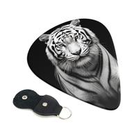 Black and White Tiger Guitar Picks 6 Pack with Leather Guitar Pick Holder Keychain, Plectrum Key Fob Cases Bag, Abstract Art Plectrum for Acoustic Electric Guitar, Ukulele 0.46mm