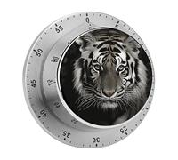 Black and White Tiger Kitchen Timer - Mechanical Visual Timer, Stainless Steel Digital Timers with Magnetic Base Egg Timers for Hard Boiled Eggs 60-Minute Countdown Kitchen Clock for Cooking