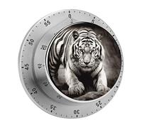 Black and White Tiger Kitchen Timer Visual Timer for Cooking 60 Minute Wind Up Timers Stainless Steel Manual Magnetic Countdown Visual Mechanical Timers Cooking Clock with Loud Alarm