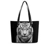 Black And White Tiger Leather Tote Bag for Women Work Shoulder Purses with Zipper Waterproof Large Computer Shoulder Bag Fashion Ladies Shoulder Handbag Reusable Shopping Bags