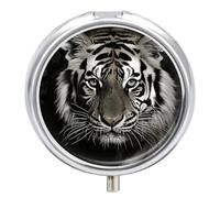 Black and White Tiger Pill Box Waterproof Portable Medicine Pill Case Moisture Proof Metal Travel Pill Box with 3 Compartment Medicine Case