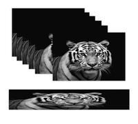 Black and White Tiger Placemats Set of 7 Exquisite Linen Table Mat Seven Piece Set Includes 13"x71" Fashion Table Runner and 12"x18" Place Mat Decor for Kitchen Dining Room