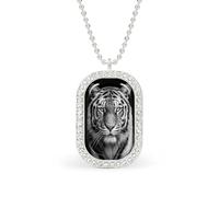 Black And White Tiger Portrait Rectangle Pendant Necklace Silver Women Jewelry Alloy Keychain Tag Jewelry