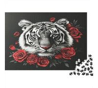 Black And White Tiger,red RosePuzzles 1000 Pieces for Adults for Adults 1000 Piece Puzzle Educational Challenge Games Home Decoratio