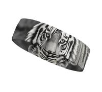 Black and White Tiger Sports Sweatband 15" Polyester Hairband Absorbent Quick-Dry Headband for Running, Yoga