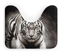 Black and White Tiger Toilet Rugs U Shaped Washable, Extra-Soft Plush Bath Mat 20 X 16 Inch Non Slip Toilet Floor Mat Quick Dry Super Absorbent Bathroom Rugs Microfiber Toilet Carpet