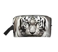 Black and White Tiger Water-Resistant Travel Toiletry Organizer Bag, Large Capacity Portable Cosmetic Storage for Gym/Daily Essentials