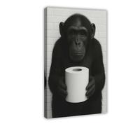 Black And White Toilet Paper Monkey Bathroom Canvas Poster Bedroom Decor Landscape Office Room Decor Gift 16x24inch(40x60cm)