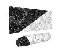 Black and White Topographic Contour Mouse Pad 31.5x11.8 XL Minimalist Cool Design Extended Mousepad Large Keyboard Mouse Mat Desk Pad with Non-Slip Rubber Base Stitched Edges for Home Office Game