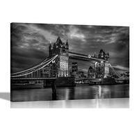 Black and White Tower Bridge Canvas Prints Wall Art Pictures Framed City Photos Hanging Sretched Artwork for Office Home Decor 60 x 40cm (24 x 16 inches) A2