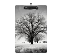 Black and White Tree Acrylic Clipboard A4, Durable Smooth Writing Board with Metal Clip, Portable Wall Mountable Document Clip Board for Office Classroom Nurses and Teachers