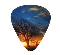 Black and White Tree at Gold Sunset Guitar Picks with Organizer Storage Box Guitar Plectrums 12PCS 3 Thickness Thin Medium Heavy 0.46 0.71 0.96mm Guitar Picks For Acoustic Electric or Bass Guitars
