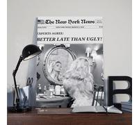 Black And White Trendy Newspaper Poster Art Print Better Late Than Ugly! Vintage New York Time Newspaper Wall Art Decor For Bar Cart Women Or Girl Dorm Room Bedroom Living Room