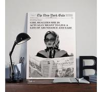 Black And White Trendy Newspaper Poster Art Print Sunglasses & Headscarf Vintage New York Time Newspaper Wall Art Decor For Bar Cart Women Or Girl Dorm Room Bedroom Living Room