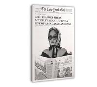 Black And White Trendy Newspaper Poster Art Print Sunglasses & Headscarf Vintage New York Time Newspaper Wall Art Decor For Bar Cart Women Or Girl Dorm Room Bedroom Living Room
