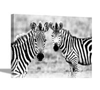Black and White Two African Zebras Canvas Wall Art Prints Home Decoration Animals Pictures Room Modern Art Landscape Framed Extra Large 101 x 76cm (40 x 30 inches)