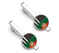Black And White U.S.A. Portugal Flag Silver Tie Clip Suit Accessories for Men Necktie Bar Set Pin Business Wedding